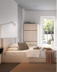 Łóżko Luca LC14, powierzchnia 120x200 cm, stelaż, pojemnik, Beż piaskowy/ Dąb olejowany, MEBLAR