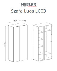 Szafa Luca LC03, dwudrzwiowa, z drążkiem i półkami, Eukaliptus/ Dąb baltic dune, MEBLAR
