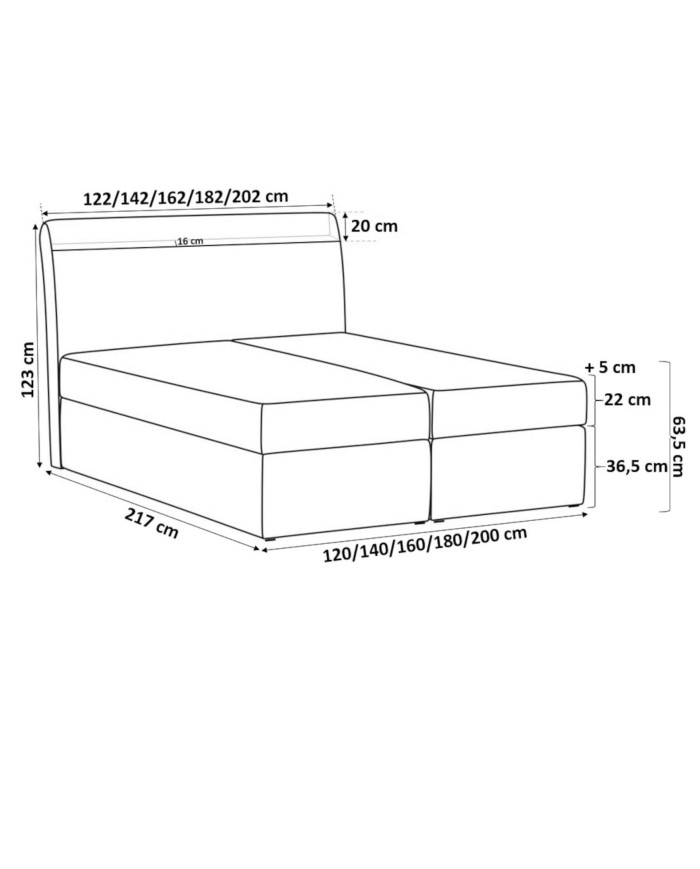 Łóżko kontynentalne Genua 140x200, tapicerowane, materac, topper-5