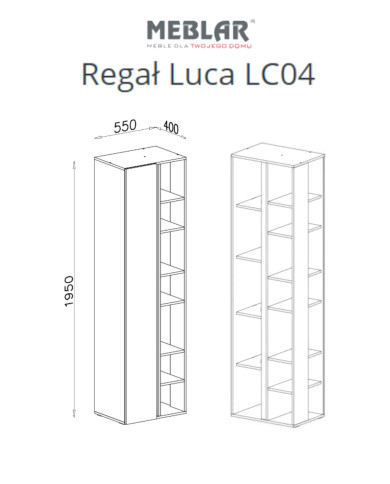 Regał Luca LC04, wnęki regałowe, drzwi, Eukaliptus/ Dąb baltic dune, MEBLAR