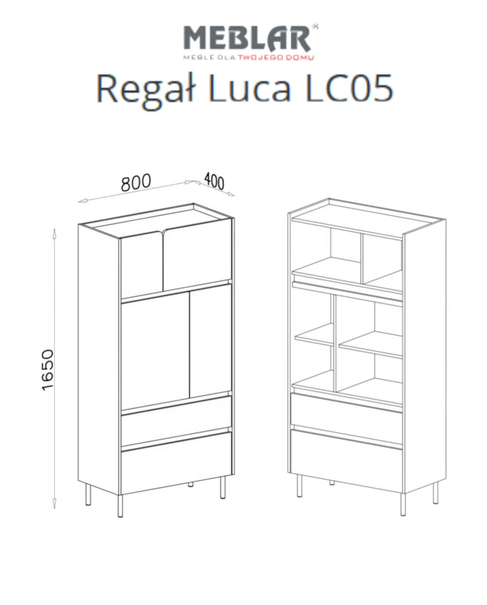 Regał Luca LC05, z drzwiami i szufladami, Eukaliptus/ Dąb baltic dune, MEBLAR