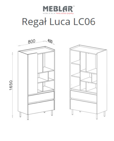 Regał Luca LC06, z drzwiami, półkami i szufladami, Eukaliptus/ Dąb baltic dune, MEBLAR