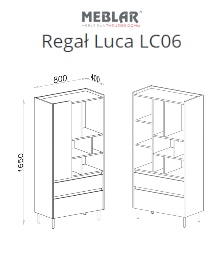 Regał Luca LC06, z drzwiami, półkami i szufladami, Eukaliptus/ Dąb baltic dune, MEBLAR