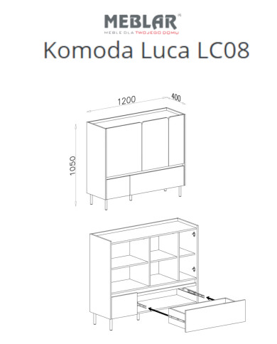 Komoda Luca LC08, drzwi, szuflady, Eukaliptus/ Dąb baltic dune, MEBLAR
