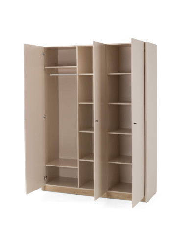 Szafa Alessio AE01, trzydrzwiowa, z drążkiem i półkami, Beż piaskowy/ Dąb olejowany, MEBLAR