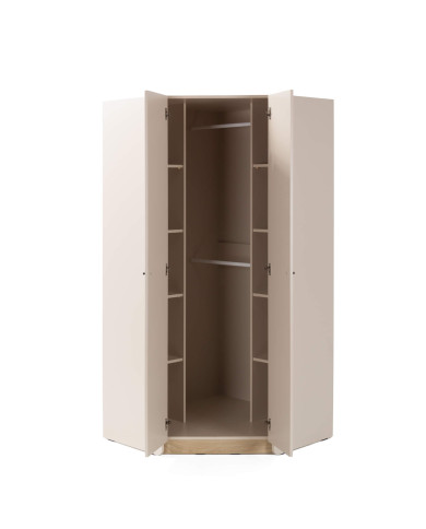 Szafa narożna Alessio AE02, dwudrzwiowa, półki wewnętrzne, drążki, Beż piaskowy/ Dąb olejowany, MEBIN