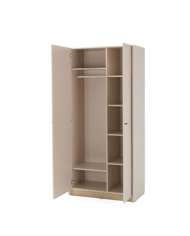 Szafa Alessio AE03, dwudrzwiowa, z drążkiem i półkami, Beż piaskowy/ Dąb olejowany, MEBLAR