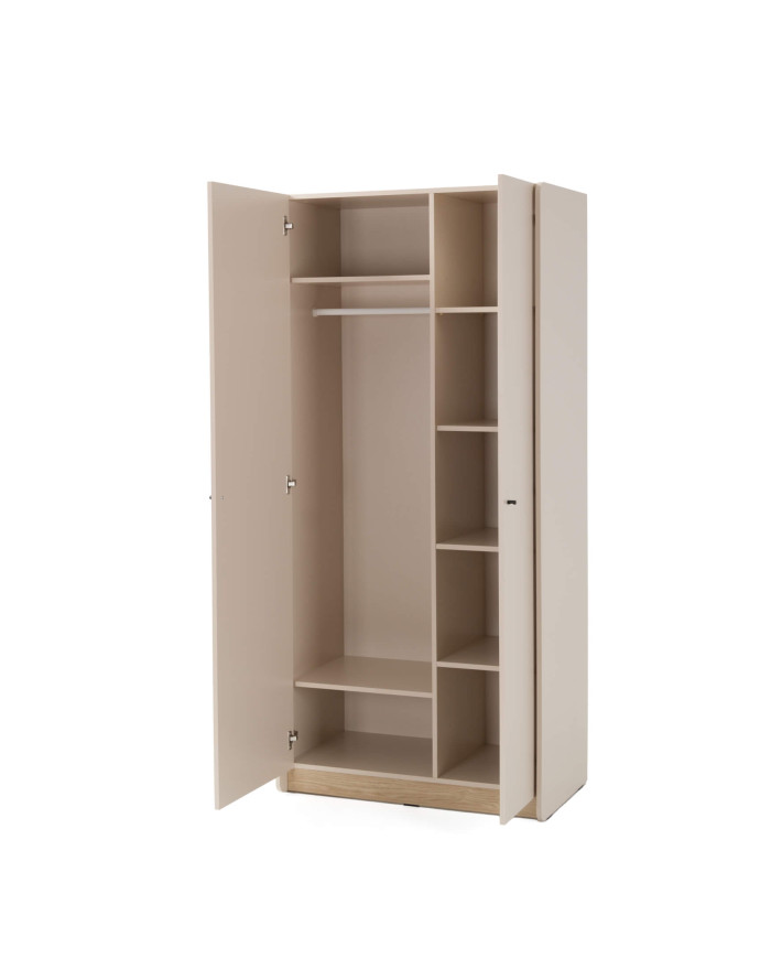 Szafa Alessio AE03, dwudrzwiowa, z drążkiem i półkami, Beż piaskowy/ Dąb olejowany, MEBLAR