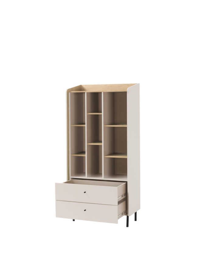 Regał Alessio AE06, wnęki regałowe, szuflady, Beż piaskowy/ Dąb olejowany, MEBLAR
