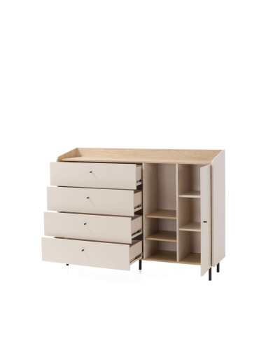 Komoda Alessio AE07, drzwi, szuflady, wnęka regałowa, Beż piaskowy/ Dąb olejowany, MEBLAR