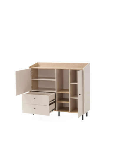 Komoda Alessio AE08, drzwi, szuflady, wnęka regałowa, Beż piaskowy/ Dąb olejowany, MEBLAR