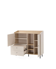 Komoda Alessio AE08, drzwi, szuflady, wnęka regałowa, Beż piaskowy/ Dąb olejowany, MEBLAR