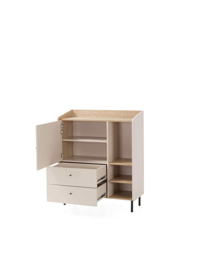 Komoda Alessio AE09, drzwi, szuflady, wnęka regałowa, Beż piaskowy/ Dąb olejowany, MEBLAR