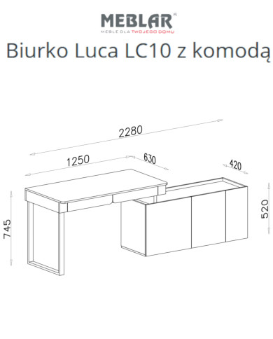 Biurko Luca LC10 z komodą, Eukaliptus/ Dąb baltic dune, MEBLAR