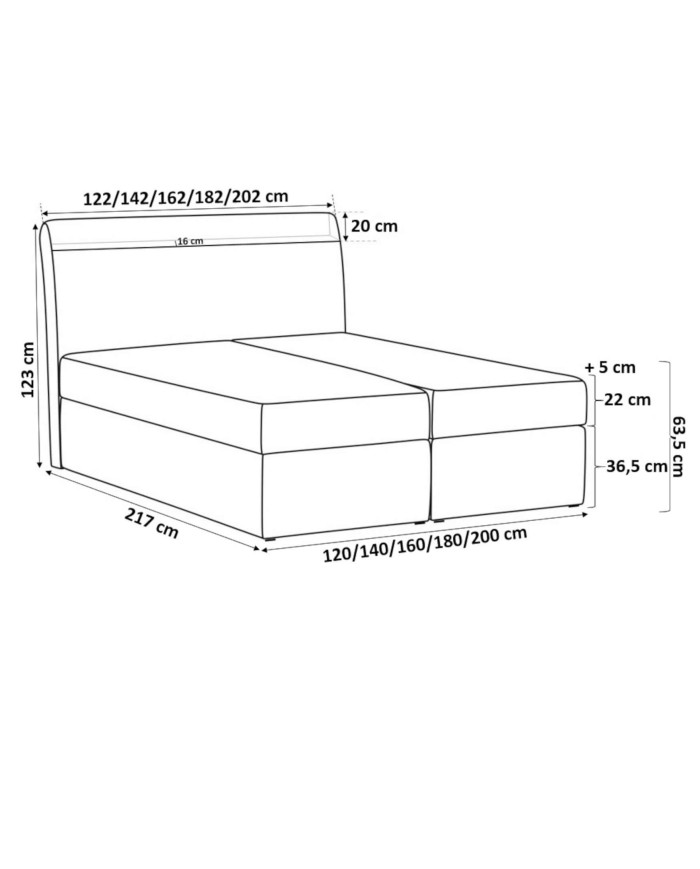 Łóżko kontynentalne Genua 200x200, tapicerowane, materac, topper-5