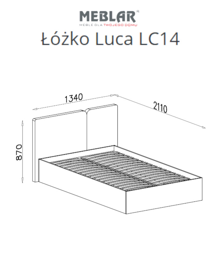 Łóżko Luca LC14, powierzchnia 120x200 cm, stelaż, pojemnik, Eukaliptus/ Dąb baltic dune, MEBLAR