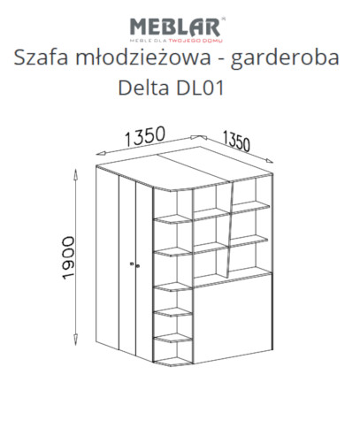 Szafa młodzieżowa - garderoba Delta DL01, 2-drzwiowa, Dąb/ Antracyt, MEBLAR