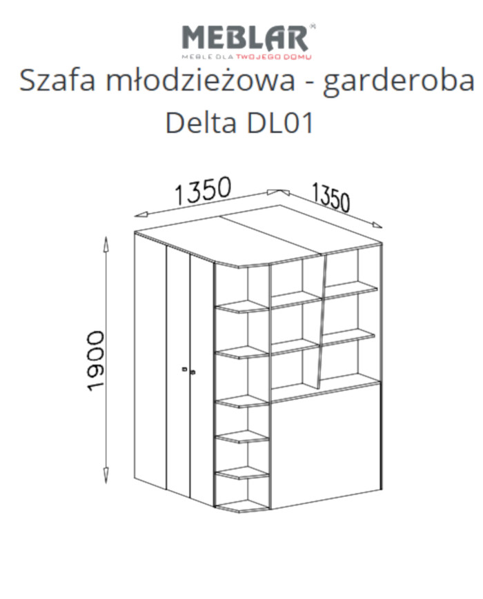 Szafa młodzieżowa - garderoba Delta DL01, 2-drzwiowa, Dąb/ Antracyt, MEBLAR