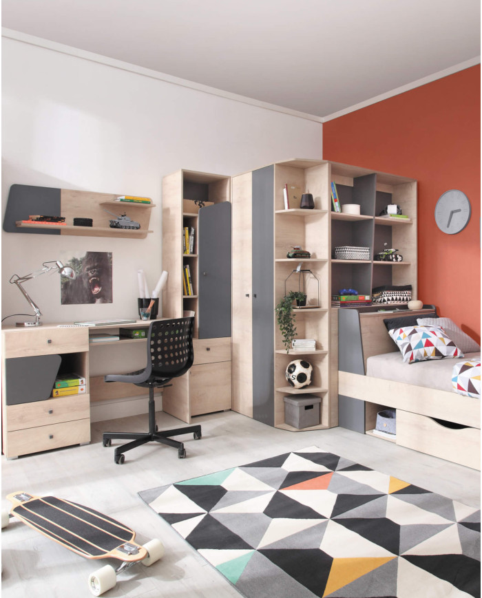 Szafa narożna Delta DL02, dwudrzwiowa, półki wewnętrzne, drążki, Dąb/ Antracyt, MEBIN