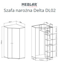 Szafa narożna Delta DL02, dwudrzwiowa, półki wewnętrzne, drążki, Dąb/ Antracyt, MEBIN