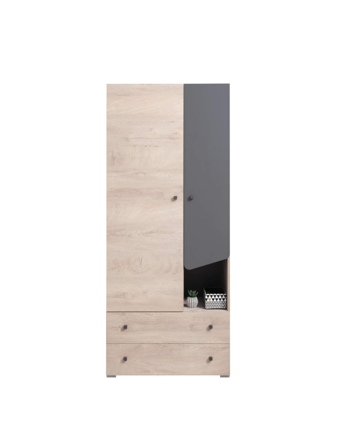 Szafa Delta DL03, dwudrzwiowa z szufladami, drążek, półki, Dąb/ Antracyt, MEBLAR