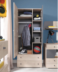 Szafa Delta DL03, dwudrzwiowa z szufladami, drążek, półki, Dąb/ Antracyt, MEBLAR