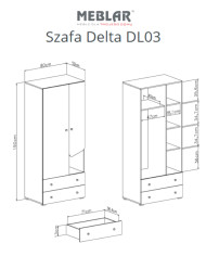 Szafa Delta DL03, dwudrzwiowa z szufladami, drążek, półki, Dąb/ Antracyt, MEBLAR