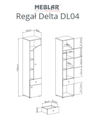 Regał Delta DL04, wnęki regałowe, drzwi, szuflada, Dąb/ Antracyt, MEBLAR