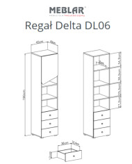 Regał Delta DL06, wnęki regałowe, drzwi, szuflada, Dąb/ Antracyt, MEBLAR