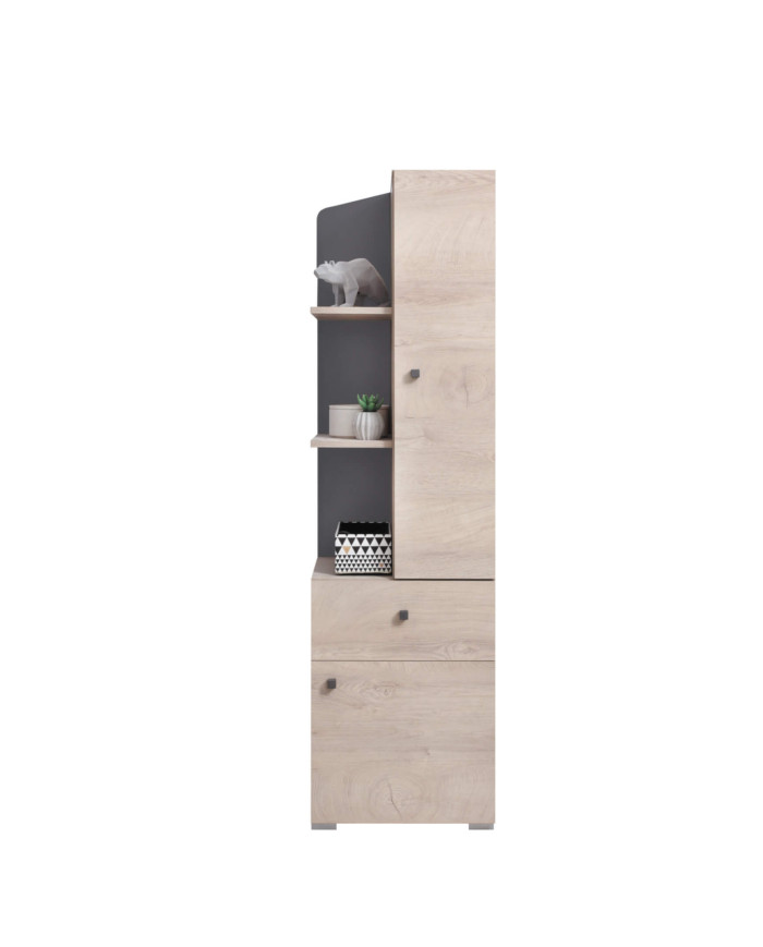 Regał Delta DL07, wnęki regałowe, drzwi, szuflada, Dąb/ Antracyt, MEBLAR