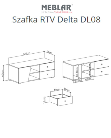 Szafka RTV Delta DL08, z drzwiami i szufladami, Dąb/ Antracyt, MEBLAR