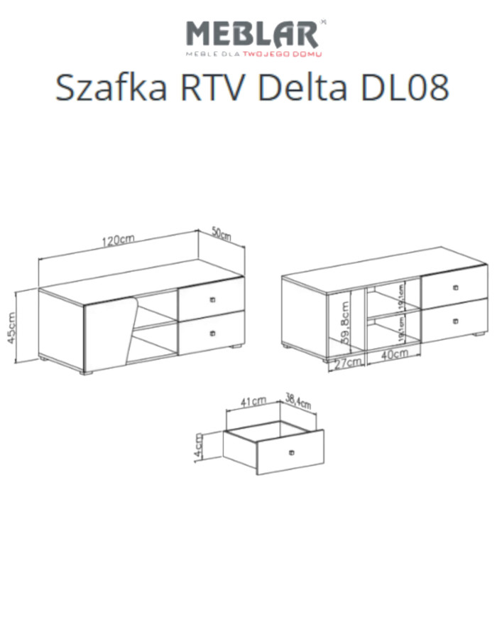 Szafka RTV Delta DL08, z drzwiami i szufladami, Dąb/ Antracyt, MEBLAR