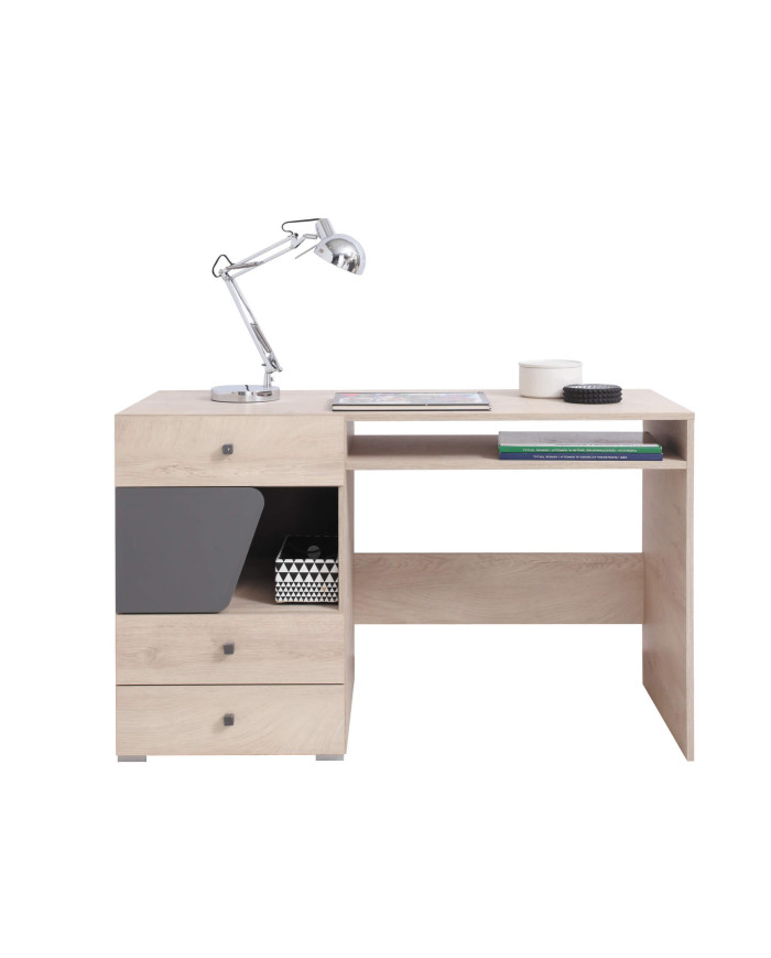 Biurko Delta DL09, drzwi, szuflady, wnęki regałowe, Dąb/ Antracyt, MEBLAR