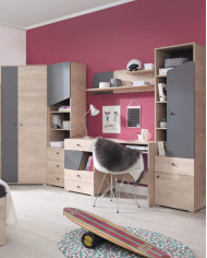 Biurko Delta DL09, drzwi, szuflady, wnęki regałowe, Dąb/ Antracyt, MEBLAR