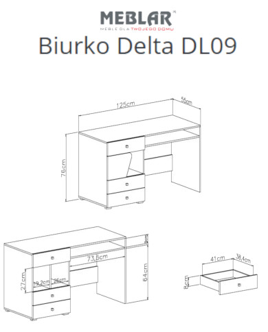 Biurko Delta DL09, drzwi, szuflady, wnęki regałowe, Dąb/ Antracyt, MEBLAR