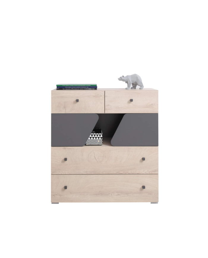 Komoda Delta DL10, drzwi, szuflady, wnęka regałowa, Dąb/ Antracyt, MEBLAR