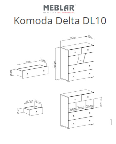 Komoda Delta DL10, drzwi, szuflady, wnęka regałowa, Dąb/ Antracyt, MEBLAR