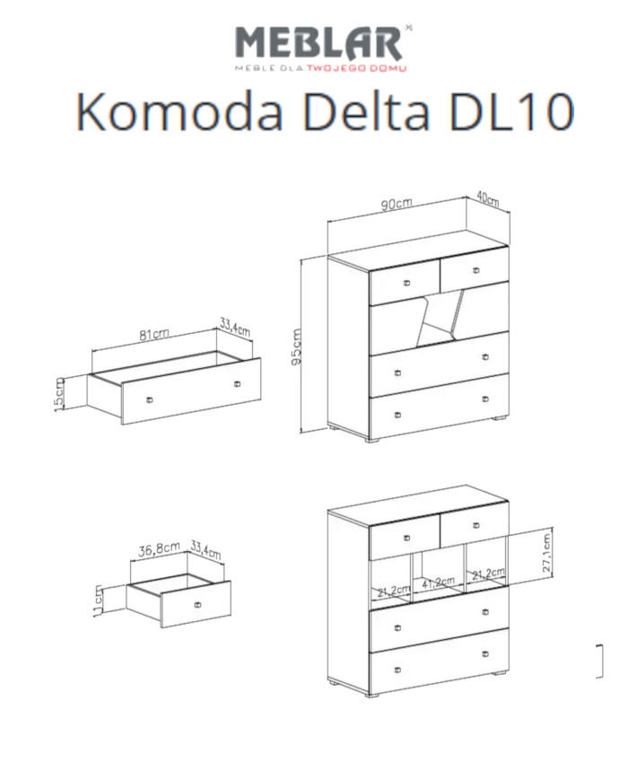 Komoda Delta DL10, drzwi, szuflady, wnęka regałowa, Dąb/ Antracyt, MEBLAR