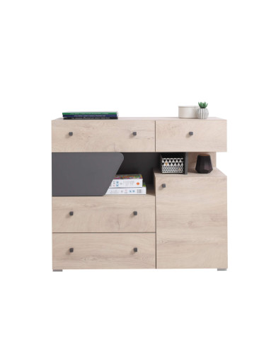 Komoda Delta DL11, drzwi, szuflady, wnęka regałowa, Dąb/ Antracyt, MEBLAR