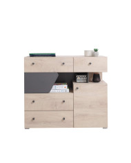 Komoda Delta DL11, drzwi, szuflady, wnęka regałowa, Dąb/ Antracyt, MEBLAR