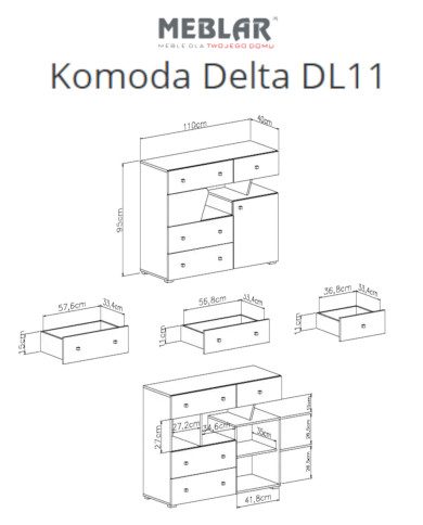 Komoda Delta DL11, drzwi, szuflady, wnęka regałowa, Dąb/ Antracyt, MEBLAR