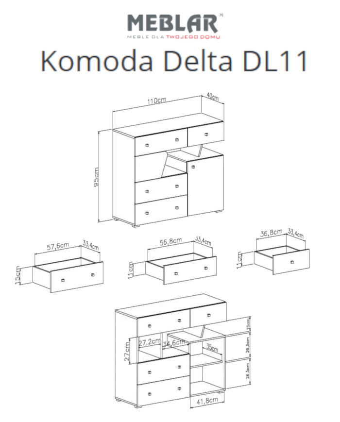 Komoda Delta DL11, drzwi, szuflady, wnęka regałowa, Dąb/ Antracyt, MEBLAR