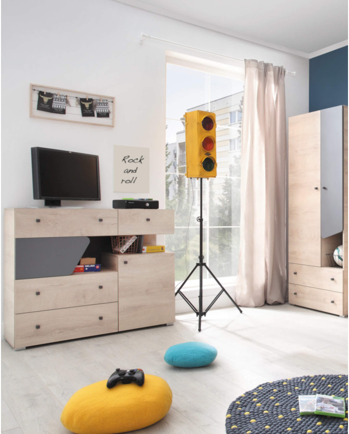 Półka wisząca Delta DL13, panel z dwoma półkami, Dąb/ Antracyt, MEBLAR