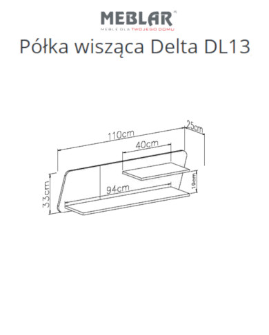Półka wisząca Delta DL13, panel z dwoma półkami, Dąb/ Antracyt, MEBLAR