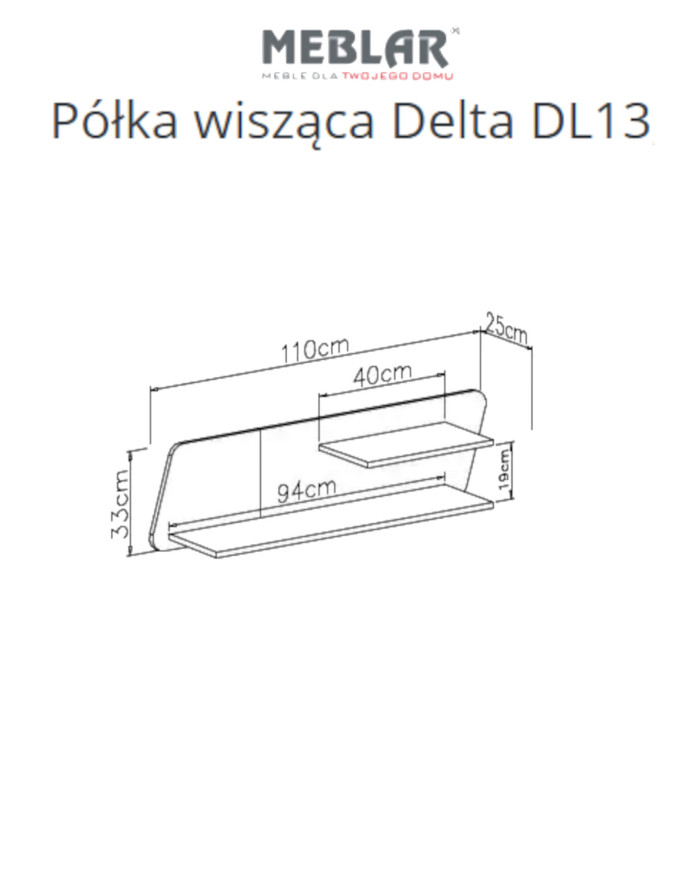 Półka wisząca Delta DL13, panel z dwoma półkami, Dąb/ Antracyt, MEBLAR