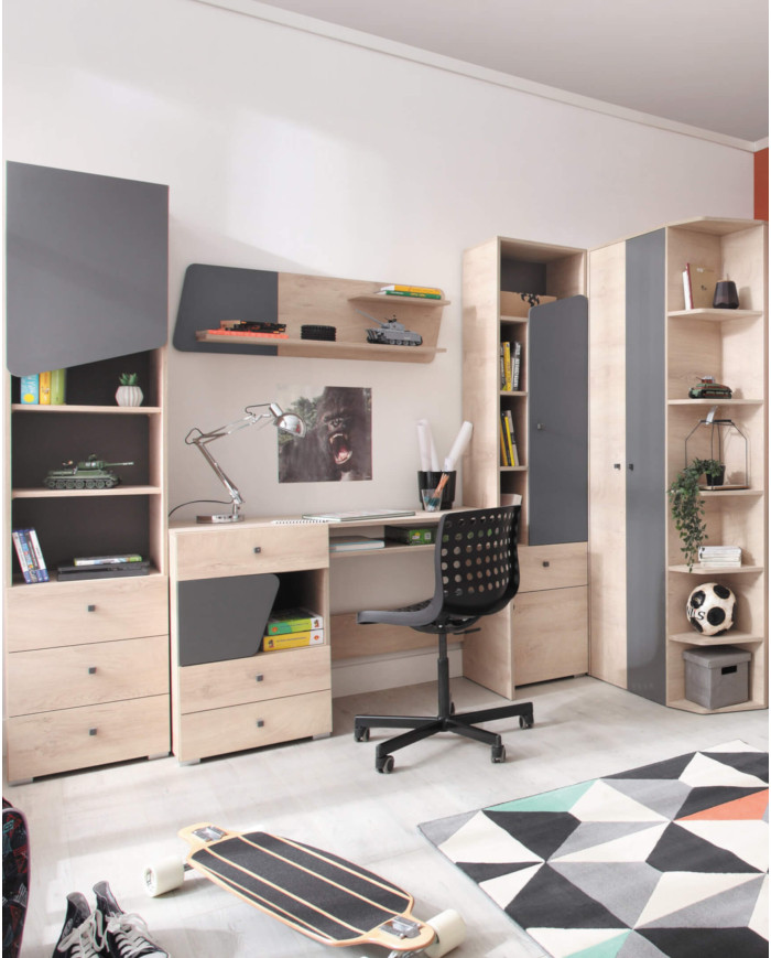 Łóżko Delta DL15, powierzchnia 120x200 cm, szuflady, wnęka, otwierane wezgłowie, Dąb/ Antracyt, MEBLAR