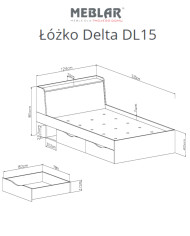 Łóżko Delta DL15, powierzchnia 120x200 cm, szuflady, wnęka, otwierane wezgłowie, Dąb/ Antracyt, MEBLAR