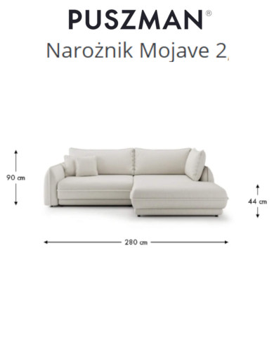 Narożnik Mojave 2, funkcja spania, pojemnik, PUSZMAN