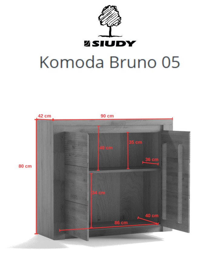 Komoda Bruno 05, dwudrzwiowa, front dąb lity olejowany, SIUDY