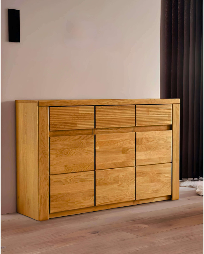 Komoda Bruno 10, trzydrzwiowa z szufladami, front dąb lity olejowany, SIUDY